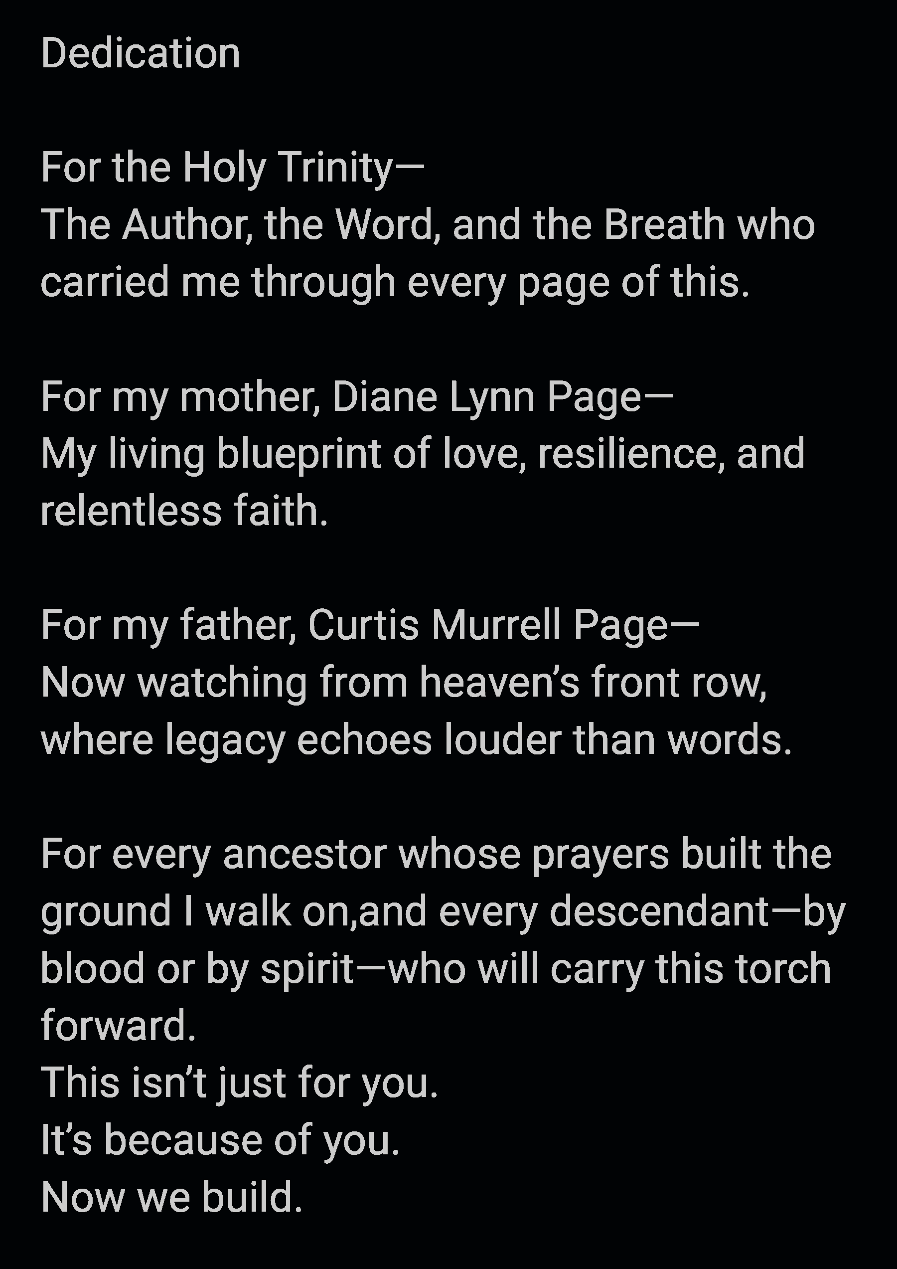 Grace Legacy Blueprint dedication page